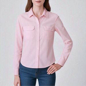Guess XS Light Pink Button Down Long Sleeve Soft Shirt Blouse Flap Pockets